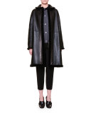Reversible Shearling Fur Long Coat, Black
