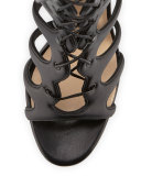 Amazoula 100mm Leather Gladiator Red Sole Sandal, Black