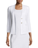 Textured 3/4-Sleeve Two-Button Jacket, White,  Petite