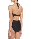 Divine Cutout Halter One-Piece Swimsuit, Black