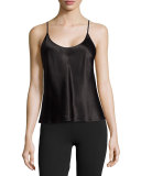 Silk Scoop-Neck Lounge Tank, Black