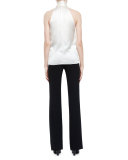 Halter Tie-Neck Silk Blouse, Vanilla