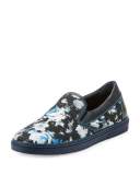 Grove Men's Floral Shantung Slip-On Sneaker, Black/Blue