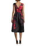 Cap-Sleeve Boat-Neck Floral Cocktail Dress