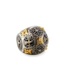 Carved Sterling Silver & 18K Floral Dome Ring