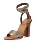Nava Striped Ankle-Wrap Sandal, Metallic/Multi