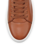 125mm High-Top Leather Sneaker with Padlock, Tan/Navy