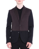 Colorblock Two-Button Knit Blazer, Black/Brown