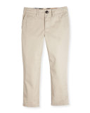 Teo Straight-Leg Twill Pants, Taupe, Size 4-14