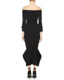 Off-the-Shoulder Origami-Hem Top, Black