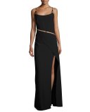Marilyn Sleeveless Overlap Column Gown, Black