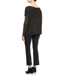 Cross-Front Metallic Wool-Blend Sweater, Black/Gold