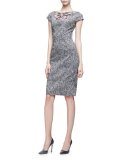 Cap-Sleeve Floral-Embroidered Dress, Black