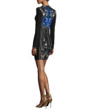 Star-Print Long-Sleeve Knit Dress, Blue/Multi