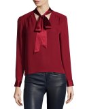 Irma Satin-Trim Necktie Blouse