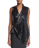 Sleeveless Embellished Draped Top, Black