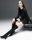 Long-Sleeve Faux-Wrap Dress, Black