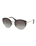 Trimmed Gradient Cat-Eye Sunglasses, Black