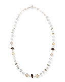 Labradorite, Smoky Quartz & Pearl Necklace, 32"