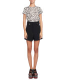 High-Waist Button-Tab Shorts, Black