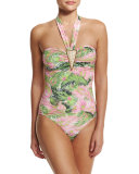 Evergreen Printed Halter One-Piece Swimsuit