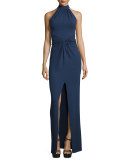 Halter-Neck Front-Twist Gown, Indigo