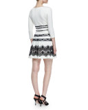 Millie 3/4-Sleeve Lace-Inset Ponte Dress, Ivory