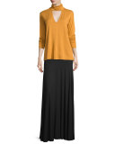 Long Full Stretch-Jersey Skirt, Black