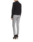 Samantha Gingham-Print Skinny Pants, Black/White