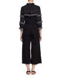 Odea Paperbag-Waist Wide-Leg Twill Pants, Black