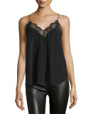 Silk Lace-Trim Camisole, Noir