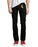 Distressed Slim-Straight Jeans w/Holes, Black