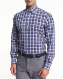 Large Plaid Long-Sleeve Sport Shirt, Navy