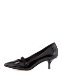 Gracey Patent Mid-Heel Mary Jane Pump, Black