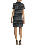 textured-stripe short-sleeve knit dress, black