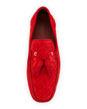 Woven & Perforated Suede Tassel Driver, Red