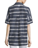 Andra Short-Sleeve Striped Blouse, Blue Note Multi