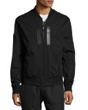 Classic Bomber Jacket with Leather Trim, Black