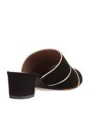 Ula Suede Block-Heel Mule, Black/Champagne