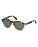 Newman Round Shiny Acetate Sunglasses, Classic Havana