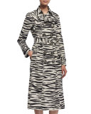 Zebra-Print Taffeta Trenchcoat, Black/White
