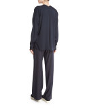 Crossover Long-Sleeve Stretch-Silk Top, Coastal Blue