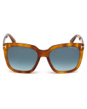 Amarra Square Acetate Sunglasses, Havana/Blue