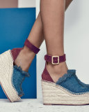 Frayed Denim Espadrille Sandal, Blue/Coffee