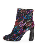 Sequined Chunky-Heel Bootie, Multicolor