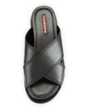 Crisscross Leather Slide Sandal, Black