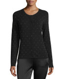 Polka-Dot Intarsia Cardigan, Black