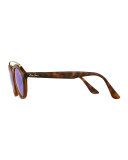 Round Double-Bridge Acetate Sunglasses W/Mirror Lenses