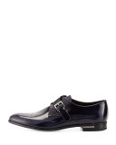 Spazzolato Cap-Toe Monk-Strap Shoe, Blue