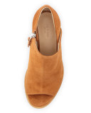 Mabel Suede Peep-Toe Bootie, Tan